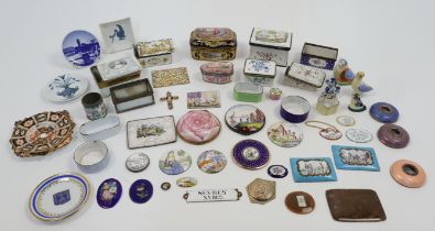 A collection of enamel boxes and elements, 18th century and later, to include: a Sèvres style gil...