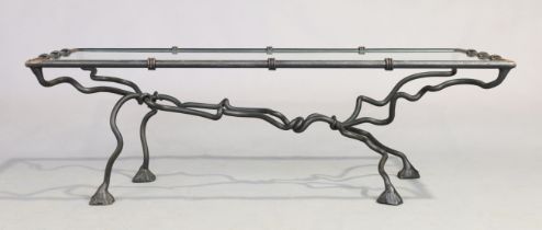 A French wrought iron coffee table, 20th century, 40cm high, 124cm wide, 53cm deep