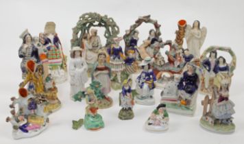 A group of Staffordshire ceramic figures and figure groups, 19th century, comprising: a figure gr...