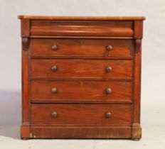 A Victorian Scottish mahogany chest, third quarter 19th century, with five drawers, on bun feet, ...