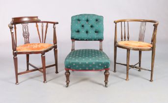 Two Edwardian mahogany marriage chairs and a Victorian mahogany nursing chair (3)
