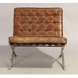 After Ludwig Mies Van Der Rohe, a 'Barcelona' style chair, late 20th Century, with brown leather ...