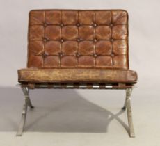 After Ludwig Mies Van Der Rohe, a 'Barcelona' style chair, late 20th Century, with brown leather ...
