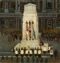 G Falconer,  20th century -  Remembrance Day ceremony;  oil on canvas, signed lower left 'G Fal...