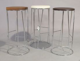 Arik Levy for Bernhardt Design, three 'Forest' bar stools, leather, walnut, chromed metal, manufa...