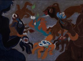 Lyall Watson,  British 1908-1994 -  Twilight;  gouache on paper laid down on panel, signed lowe...