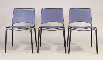 Three 'Trace' chairs by Mad Furniture, c.2010, with stitched leather backrest and seat on lacquer...