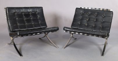 After Ludwig Mies Van Der Rohe, a pair of Barcelona style chairs, last quarter 20th century, blac...