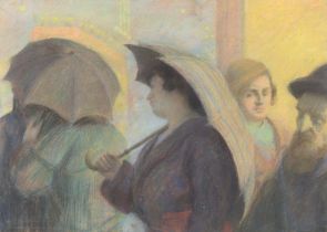 British school,  20th century -  Wet Evening, 1931;  pastel on paper, inscribed with title and ...