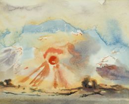 John Marshall,  British 1911-1995 -  Sunset over Cornfields, c.1959;  watercolour on paper, sig...