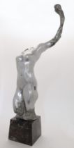 British school,  mid to late 20th century -  Female figure;  cast aluminium on marble base, H64...