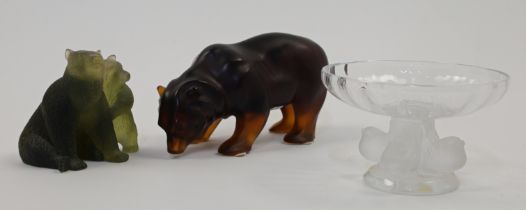 Three modern French ornaments, to include a brown glass model of a polar bear, 18cm long, and a '...