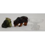 Three modern French ornaments, to include a brown glass model of a polar bear, 18cm long, and a '...
