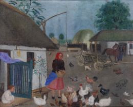 European school,  active c. 1932 -  Village scene, 1932;  oil on canvas, indistinctly signed an...