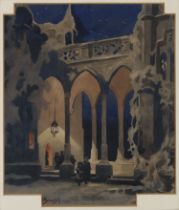 Hermann Janowski,  19th/20th century -  Night scene under gothic arches;  watercolour on paper,...