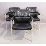 Miller Borgsen for Röder Söhne, set of three lounge chairs, c.1966, with black leather upholstere...