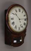 A 19th century brass inlaid mahogany fusee drop dial wall clock. 51 cm high.