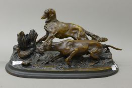 After MENE, a bronze model of two dogs hunting a duck. 41 cm long.