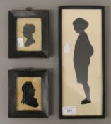 Two 19th century silhouettes and another. The latter 12 x 30 cm.