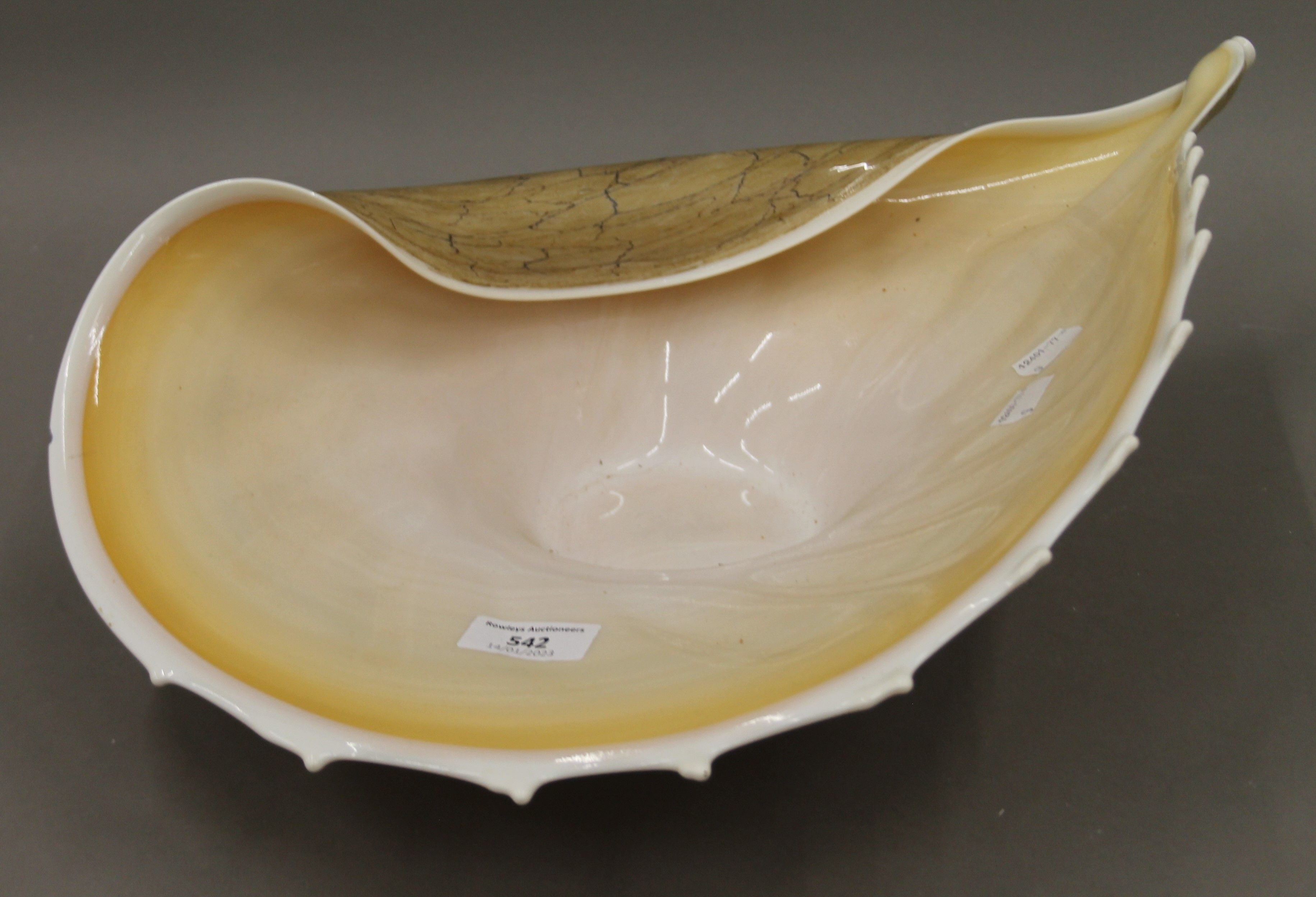 A Murano glass shell dish. 49 cm long.