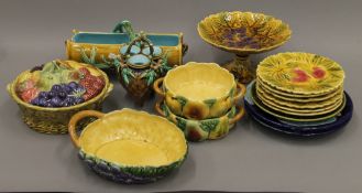 A collection of Sarregumines Majolica wares.