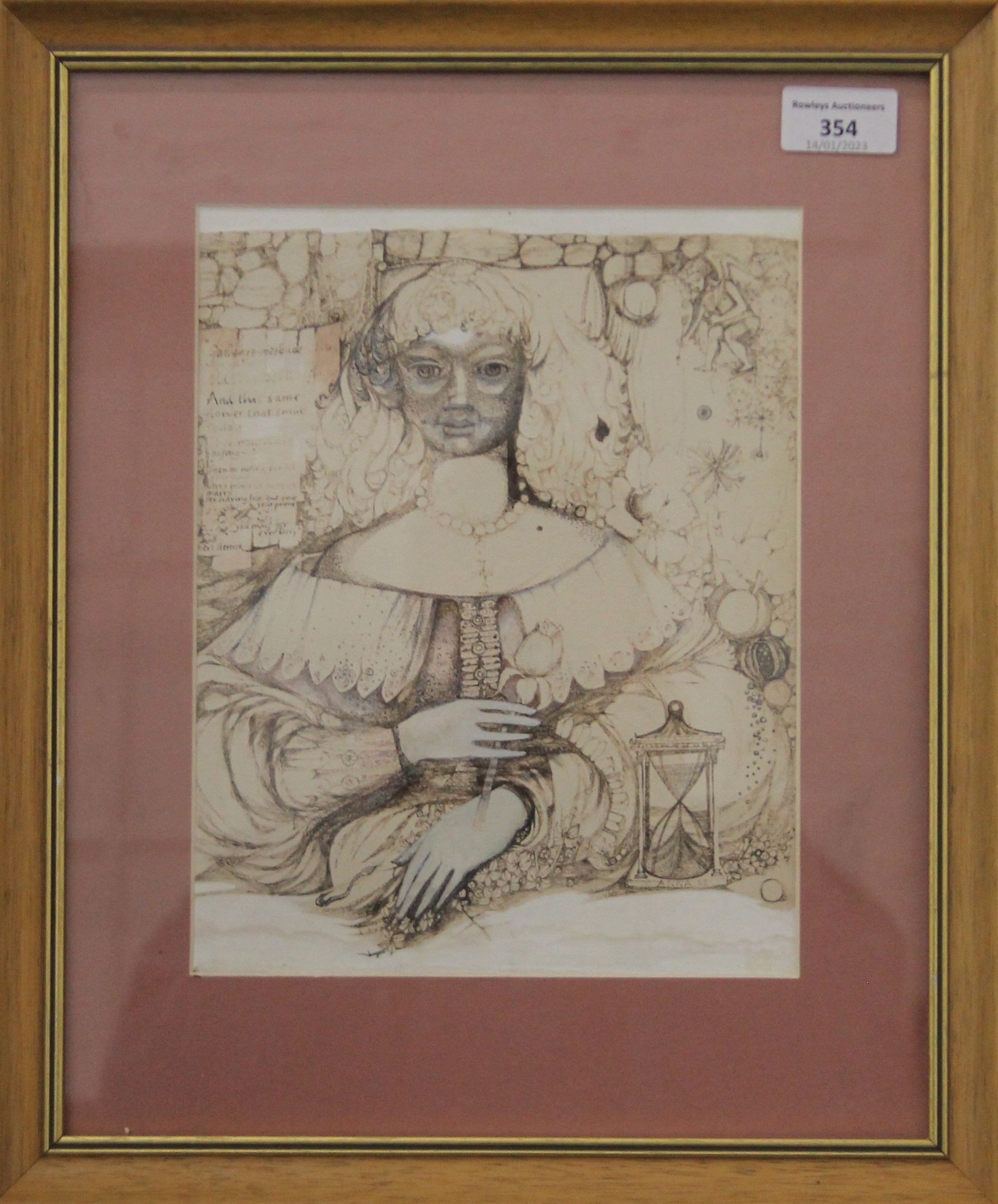 A Girl with a Rose, an ink drawing, heightened with gouache, signed Anna and dated '62, - Image 2 of 2