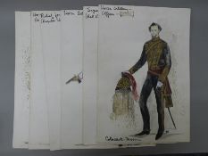 Six paintings on card of Gentleman in Military Uniform (theatre costume designs),