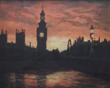 PAT GIBBS, Westminster, oil on board, framed. 49.5 x 39.5 cm.