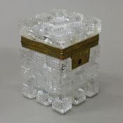 A Victorian hob nail cut glass lidded box. 11 cm high.