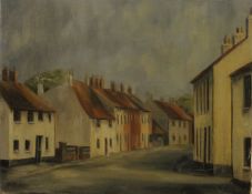 P PINDER, Street Scene, oil on board, signed, unframed. 48.5 x 38 cm.