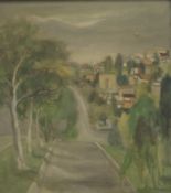 TERESA D'ELIA (1918-2011), Hilly Street Scene, oil on canvas, framed. 42.5 x 47 cm.