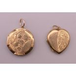 Two 9 ct gold front and back lockets. The largest 2.5 cm high.