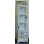 A modern white painted glazed cabinet. 46 cm wide x 163.5 cm high.