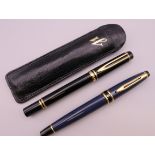 Two Waterman fountain pens, one with 18 ct gold nib.