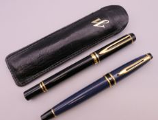 Two Waterman fountain pens, one with 18 ct gold nib.