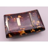 A 19th century tortoiseshell snuff box. 7 cm x 4.5 cm.