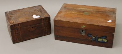 Two Victorian walnut boxes. The largest 35 cm wide.