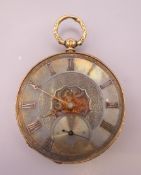 An 18 K gold cased pocket watch. 4.5 cm diameter. 52.7 grammes total weight.