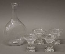 A set of four 19th century cut glass urn shaped pedestal salts and a finely engraved 19th century