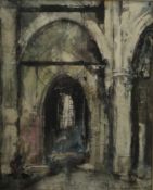 Cathedral Interior, watercolour, indistinctly signed, framed and glazed. 22 x 28 cm.