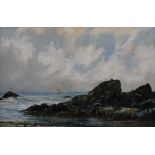 JOHN ROHDA (20th/21st century) British, Devon Rocks, oil on board, framed. 90.5 x 60 cm.