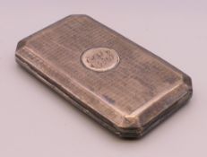 A silver cigarette case. 8.5 cm wide. 63.5 grammes total weight.