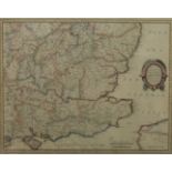 A pair of framed and glazed maps of England.