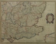 A pair of framed and glazed maps of England.