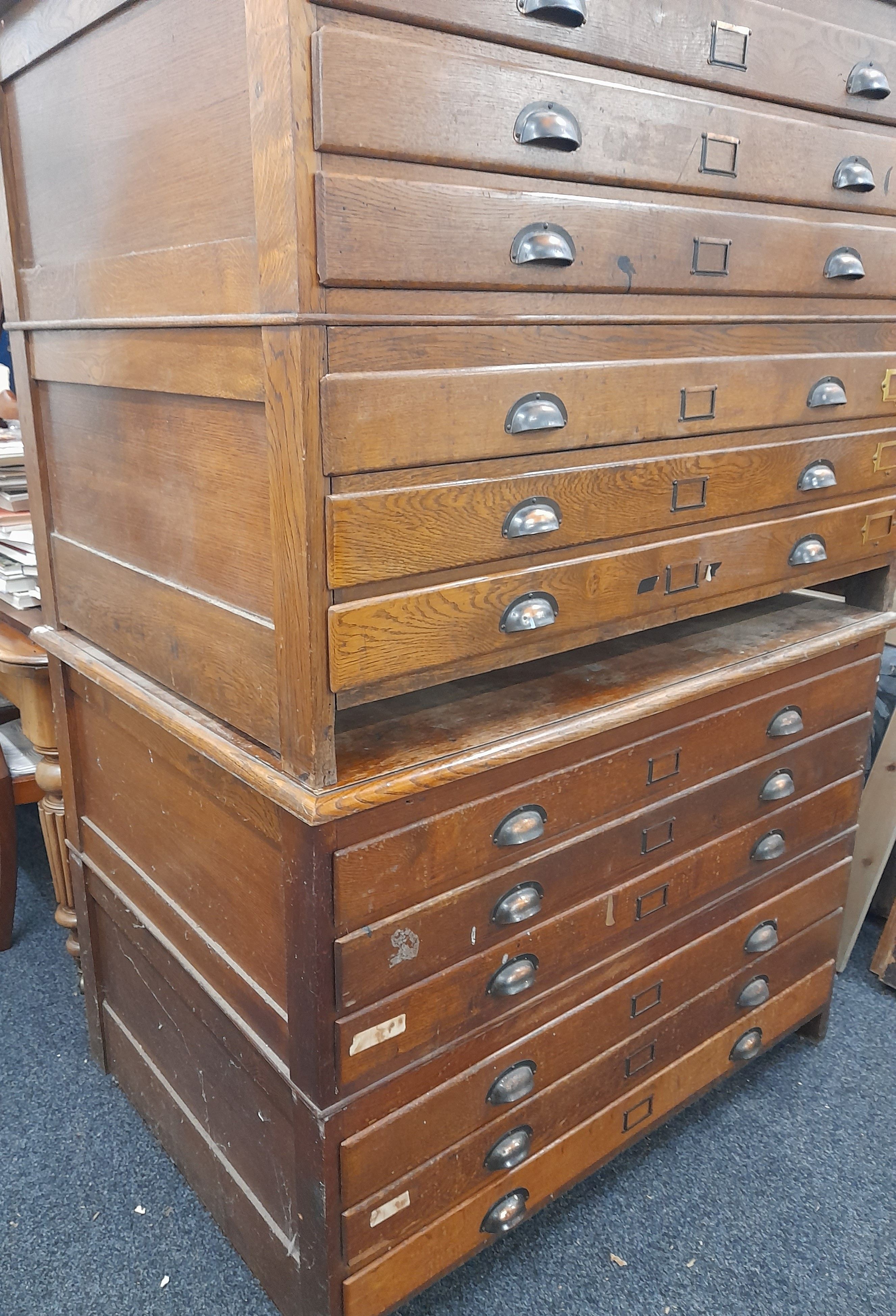 Two vintage plan chests. 119 cm wide. - Image 11 of 12