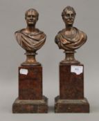 A pair of 19th century patinated bronze busts of Wellington and Napoleon,