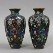A pair of cloisonne vases. 15 cm high.