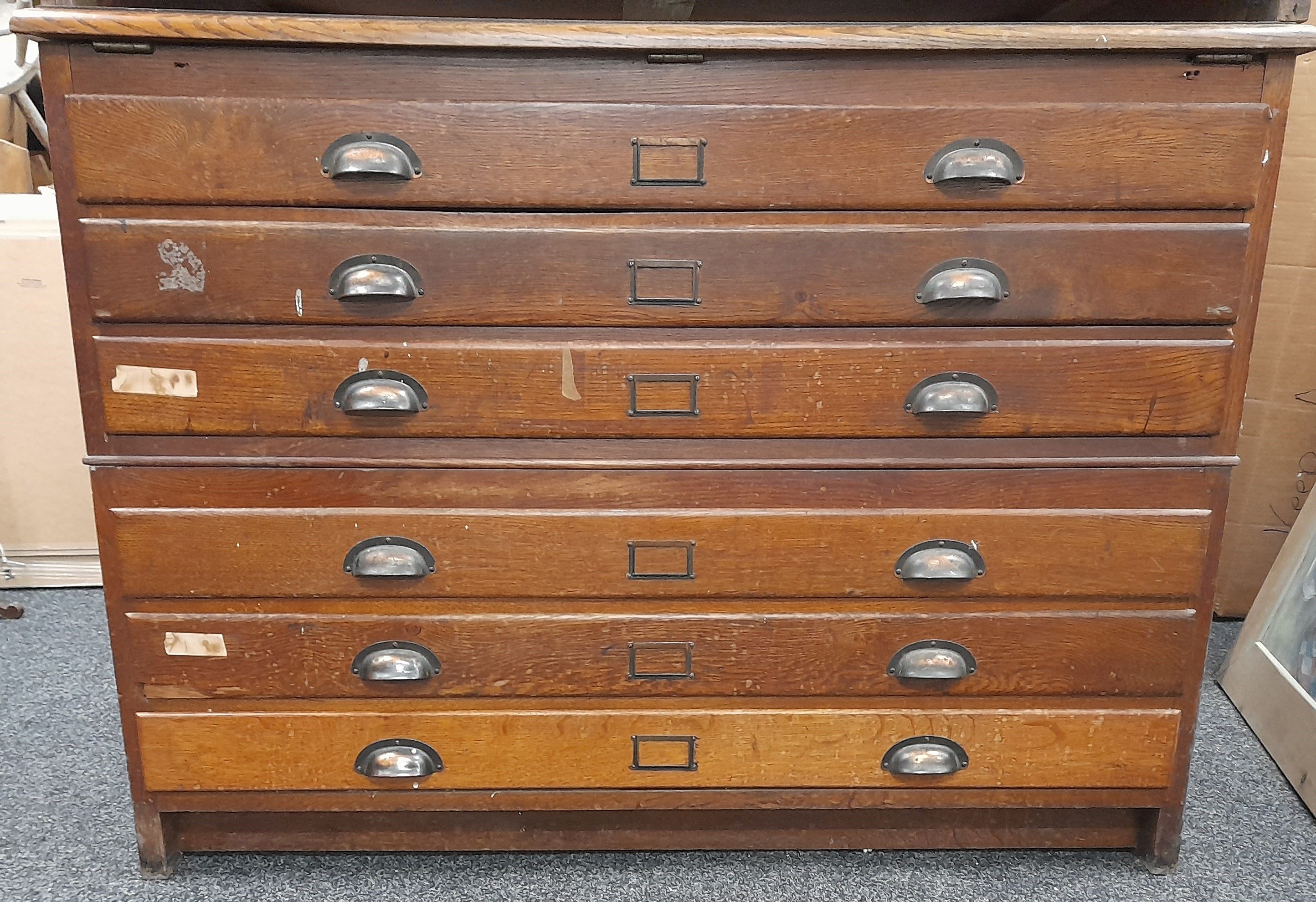 Two vintage plan chests. 119 cm wide. - Image 3 of 12