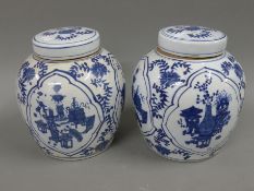 A pair of Chinese blue and white porcelain ginger jars. 23 cm high.