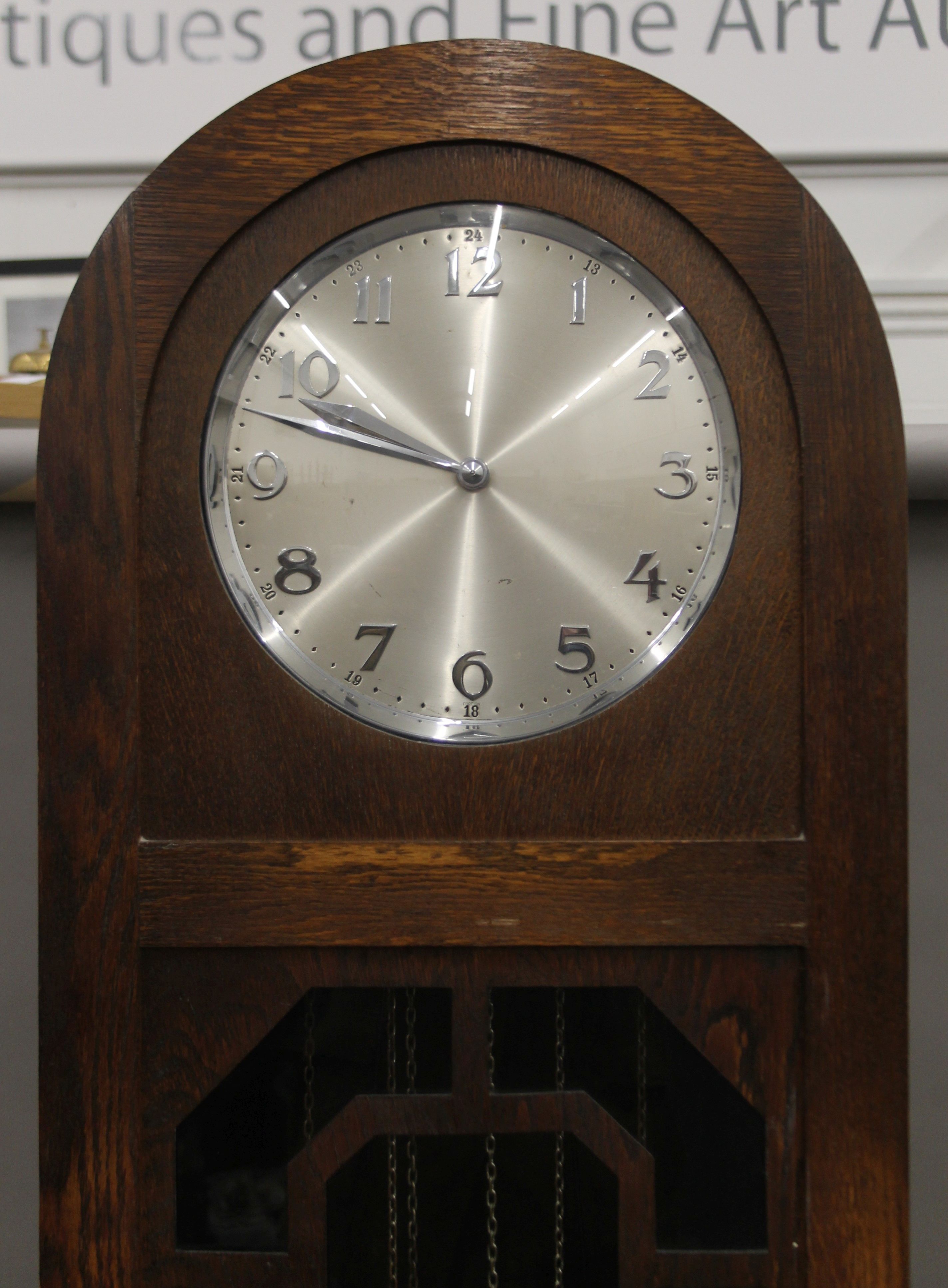 An early 20th century oak glazed front longcase clock. 197 cm high. - Image 2 of 6